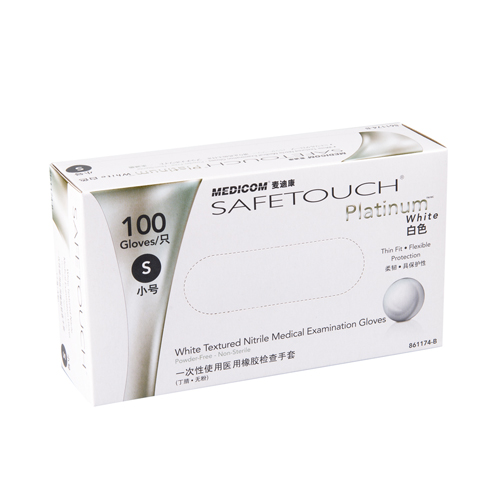 Medicom® SafeTouch® Platinum 无粉高弹性丁腈检查手套 (白色), 100只/盒, 10盒/箱
