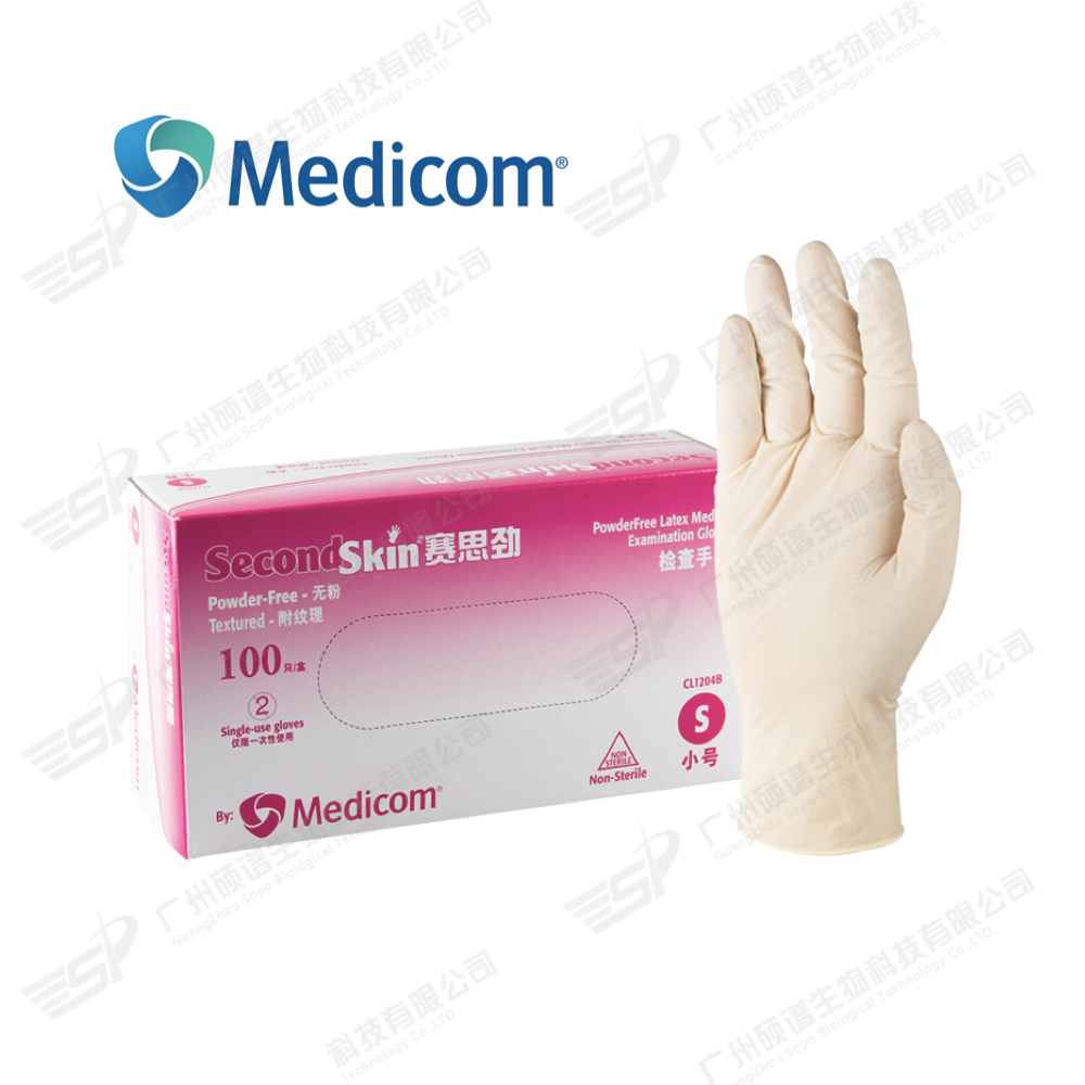 Medicom® Second Skin™ 乳胶检查手套 (无粉, 麻面) , 100只/盒, 10盒/箱